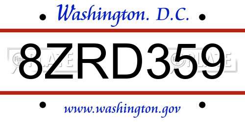 8ZRD359 District Of Columbia License Plate