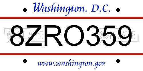 8ZRO359 District Of Columbia License Plate