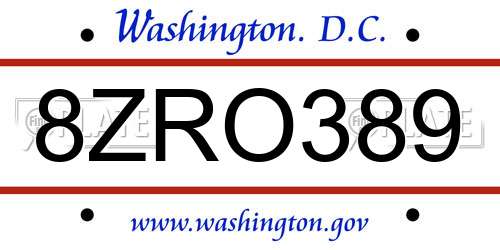 8ZRO389 District Of Columbia License Plate