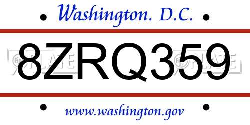 8ZRQ359 District Of Columbia License Plate