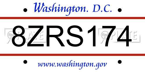 8ZRS174 District Of Columbia License Plate