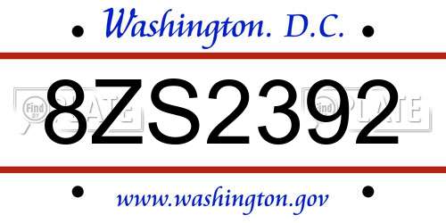 8ZS2392 District Of Columbia License Plate