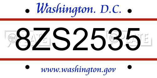 8ZS2535 District Of Columbia License Plate