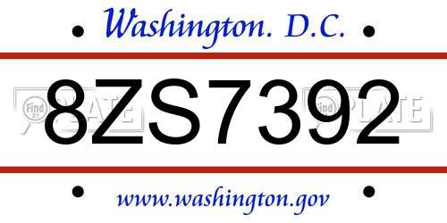 8ZS7392 District Of Columbia License Plate