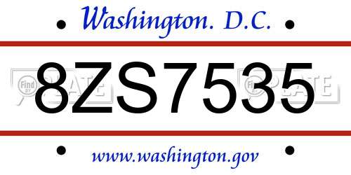 8ZS7535 District Of Columbia License Plate