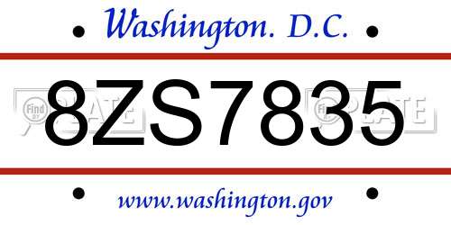 8ZS7835 District Of Columbia License Plate