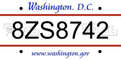 8ZS8742 District Of Columbia License Plate