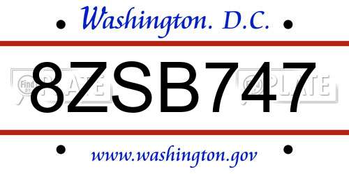 8ZSB747 District Of Columbia License Plate
