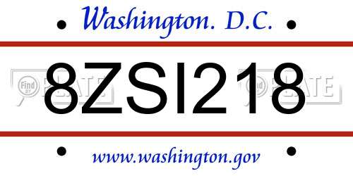 8ZSI218 District Of Columbia License Plate