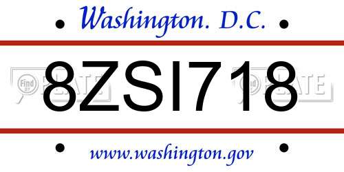 8ZSI718 District Of Columbia License Plate