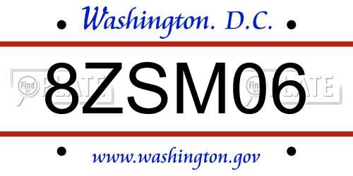 8ZSM06 District Of Columbia License Plate