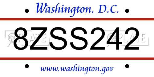 8ZSS242 District Of Columbia License Plate