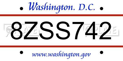 8ZSS742 District Of Columbia License Plate