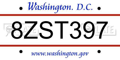 8ZST397 District Of Columbia License Plate