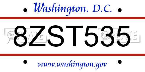 8ZST535 District Of Columbia License Plate