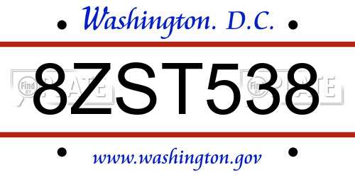 8ZST538 District Of Columbia License Plate