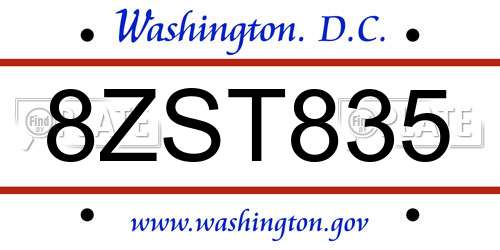 8ZST835 District Of Columbia License Plate