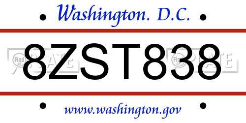 8ZST838 District Of Columbia License Plate