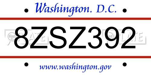 8ZSZ392 District Of Columbia License Plate