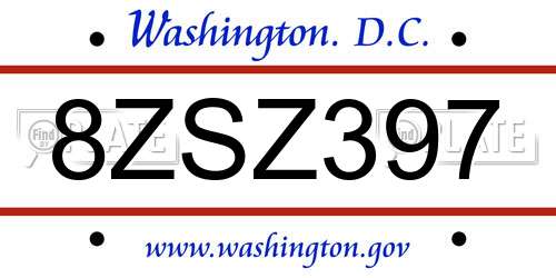 8ZSZ397 District Of Columbia License Plate