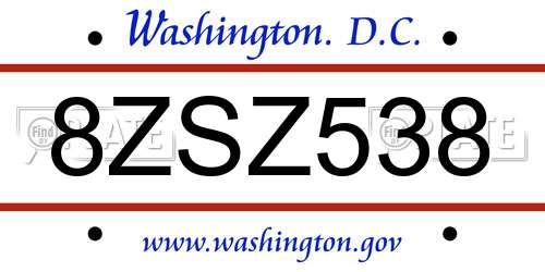 8ZSZ538 District Of Columbia License Plate