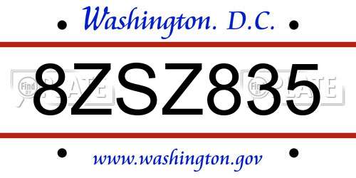 8ZSZ835 District Of Columbia License Plate
