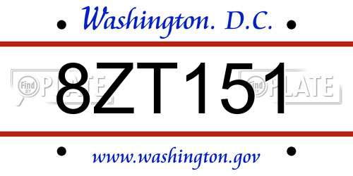 8ZT151 District Of Columbia License Plate