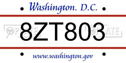8ZT803 District Of Columbia License Plate