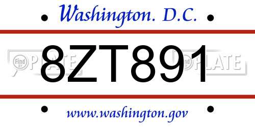 8ZT891 District Of Columbia License Plate
