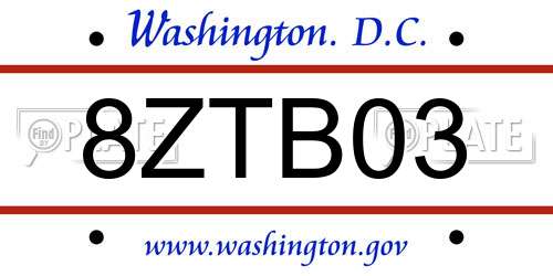 8ZTB03 District Of Columbia License Plate