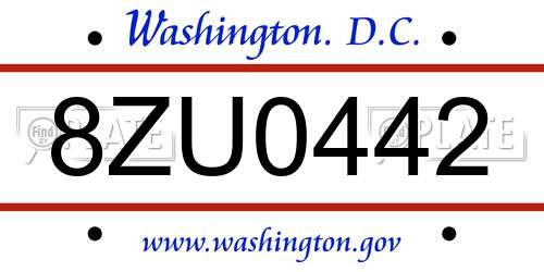 8ZU0442 District Of Columbia License Plate
