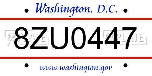 8ZU0447 District Of Columbia License Plate