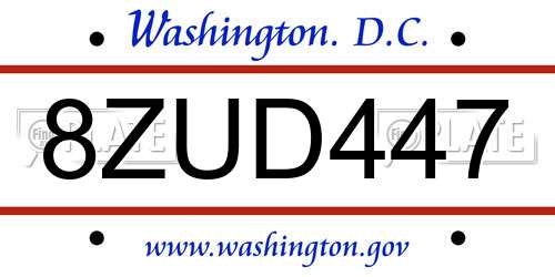 8ZUD447 District Of Columbia License Plate