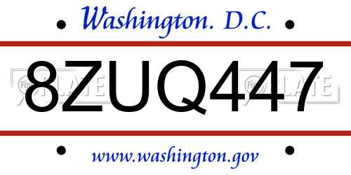 8ZUQ447 District Of Columbia License Plate