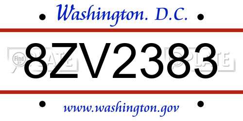 8ZV2383 District Of Columbia License Plate