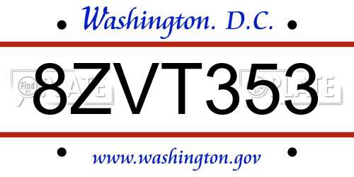 8ZVT353 District Of Columbia License Plate