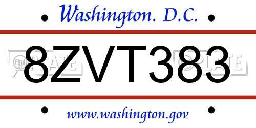 8ZVT383 District Of Columbia License Plate