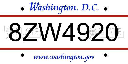 8ZW4920 District Of Columbia License Plate