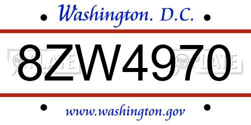 8ZW4970 District Of Columbia License Plate