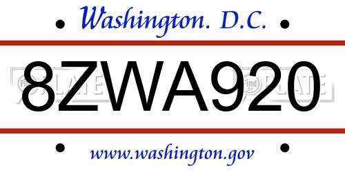 8ZWA920 District Of Columbia License Plate
