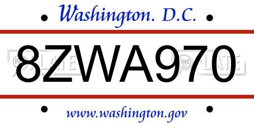 8ZWA970 District Of Columbia License Plate