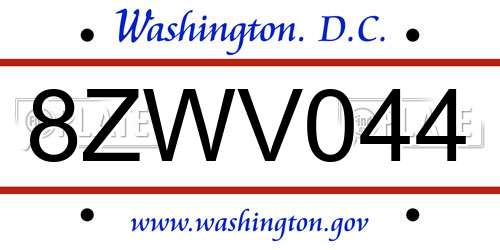 8ZWV044 District Of Columbia License Plate