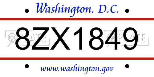 8ZX1849 District Of Columbia License Plate