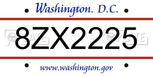 8ZX2225 District Of Columbia License Plate