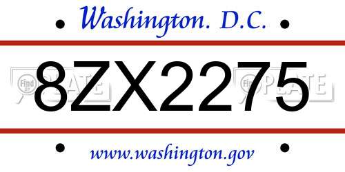 8ZX2275 District Of Columbia License Plate