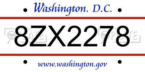 8ZX2278 District Of Columbia License Plate