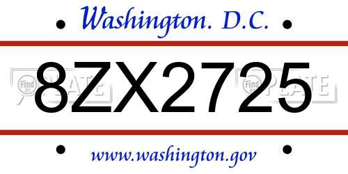 8ZX2725 District Of Columbia License Plate