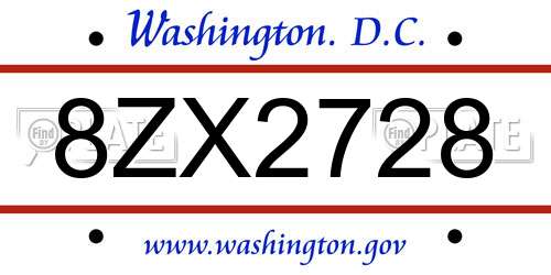 8ZX2728 District Of Columbia License Plate