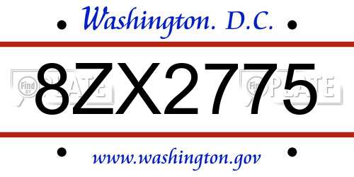 8ZX2775 District Of Columbia License Plate