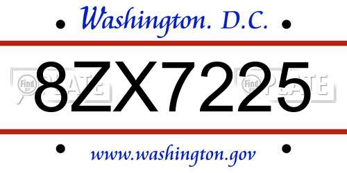 8ZX7225 District Of Columbia License Plate